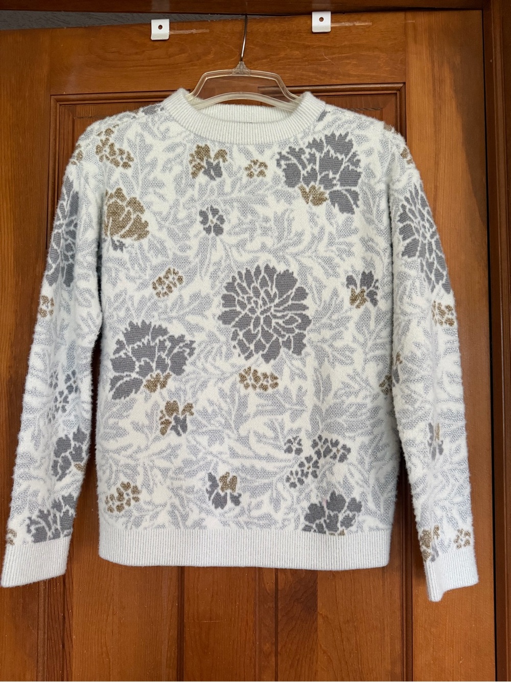 Ann Taylor Floral Pattern Sparkle Crewneck Sweater